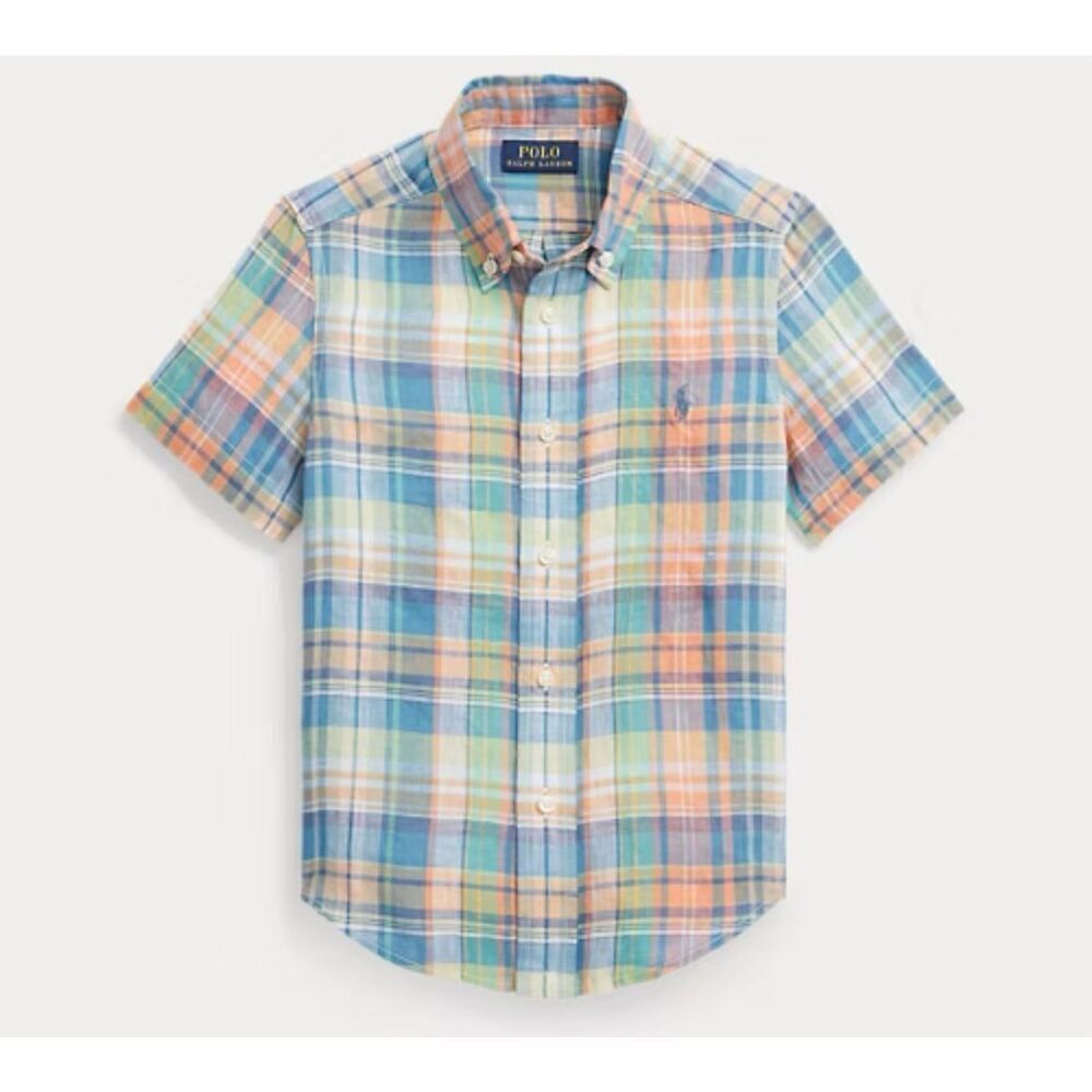 Polo Ralph Lauren 100% linen plaid short sleeve button down